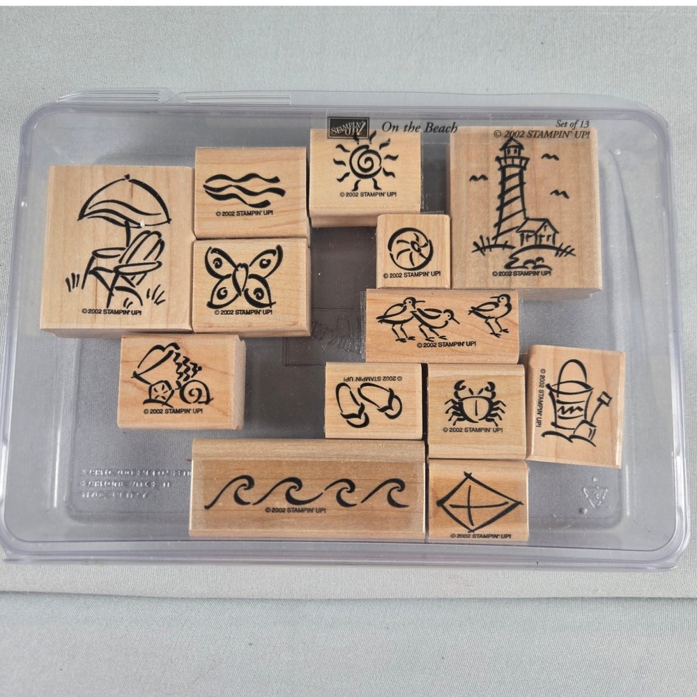 Stampin Up Rubber Stamp Set On the Beach 13pc Wood Mount 2002 Coastal